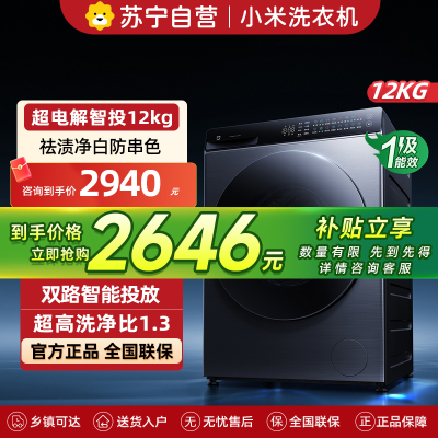 米家小米洗衣机12kg超电解智投Pro滚筒双路智投 祛渍净白防串色 支持30种洗护程序XQG120MJ101