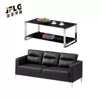 苏宁 金菲罗格 办公家具 现代简约接待会客西皮黑色沙发 三人位+长茶几