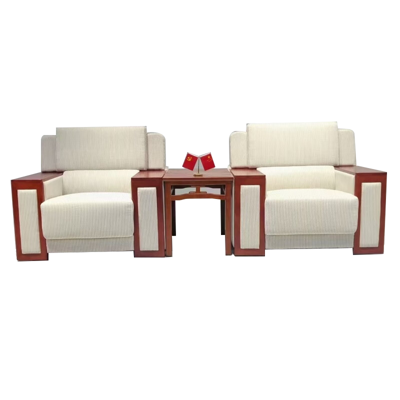 誉卓远 办公室实木框架沙发中式接待贵宾会客沙发布艺沙发组合 1+1+茶几