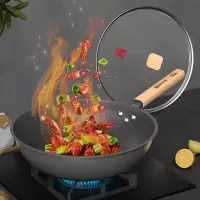 康巴赫(KBH)精铁不生锈炒锅KGS-C32BA 32cm大直径通用炉灶有盖设计 无涂层不易粘锅