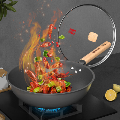 康巴赫(KBH)精铁不生锈炒锅KGS-C32BA 32cm大直径通用炉灶有盖设计 无涂层不易粘锅