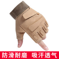 谋福 战术手套 男户外骑行手套 防滑耐磨运动手套 (黑鹰半指沙色)(XL适合手围22-24厘米)
