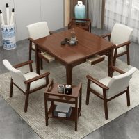 江莱实木四方木桌餐桌一桌四椅 [带抽屉]方桌+4把休闲椅不含茶几 胡桃色 80cm80cm*75cm