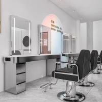 丛山羚 发廊专用理发店镜台带灯双面带柜颜色 单面双人(不含椅子)