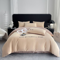 水星家纺纯棉床单式60支2*2.3米绣花纯色四件套