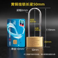 铜挂锁头加长梁防盗锁门锁健身房通用 纯铜挂锁长梁50mm[通开]3把钥匙