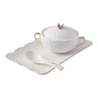 Home glen 陶瓷汤盅隔水带盖小炖罐甜品盅 68号金顶盖碗+长盘+勺 1套