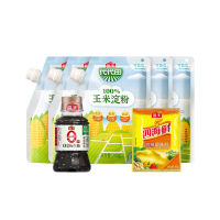 海天 组合 玉米淀粉200g×5袋+0金标生抽100mL×1瓶+四海鲜鸡精40g×1