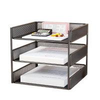 小窝厘 文件收纳架办公桌面办公用品A4纸置物架分层书架 三层[加粗加厚]