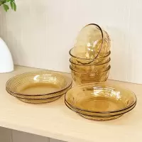 博朗菲(Borownfie) 琥珀色玻璃餐具8件套钻石碗钻石碟方格碟 琥珀色BLF-BC6328