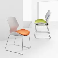 会议椅子 办公弓形现代简约无扶手学生座椅可叠放会议室靠背培训椅 A款白+橙