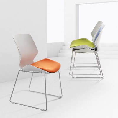 会议椅子 办公弓形现代简约无扶手学生座椅可叠放会议室靠背培训椅 A款白+橙