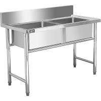 圣托(Shentop)不锈钢双星水池商用 学校食堂双槽洗菜盆 带支架厨房水槽洗碗池STTC-BA12A