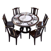 中豫鑫泽 ZYXZ3110408 岩板餐桌实木圆形餐桌椅组合1.2米圆桌6把餐椅