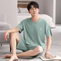春夏季短袖睡衣男士薄款青少年休闲简约可外穿家居服套装