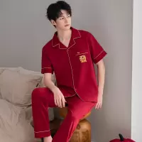大红色睡衣纯棉春夏季男士短袖长裤新婚结婚大码本命年家居服套装