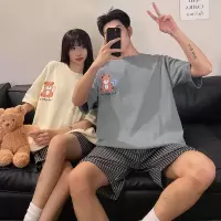 情侣秋冬季卡通套头睡衣短袖短裤女宽松休闲男士家居服可外穿套装