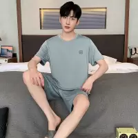 睡衣男夏季加肥加大码螺纹冰丝短袖短裤年轻简约大方家居服可外穿