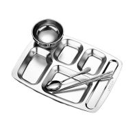 谦星 Z-231123263 不锈钢餐盘食堂快餐盘分格餐盒餐具 1.8厚304深大方六 1套 ( 套)