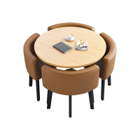 中豫鑫泽ZYXZ4100942 简约接待桌椅洽谈桌椅 一桌四椅 水曲圆桌棕色皮椅