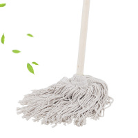 益美洁 老式木柄圆头拖把全棉棉线拖布物业家用清洁木质吸水拖把干湿两用 白棉线拖把