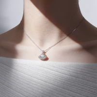 北京黄金 S925 银天然珍珠小裙子项链 轻奢微镶 T 方钻盒仔链 扇形吊坠锁骨链女生日送礼礼物