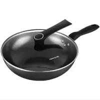 九阳(Joyoung)无涂层铸铁炒菜锅可立盖燃气煤气灶电磁炉通用家用中式不锈煎炒锅 带盖CF32C-CJ232-A 32