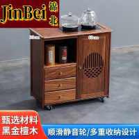 锦北木制移动茶水柜茶桌边柜泡茶台家用烧水壶一体边柜-三抽玻璃电器