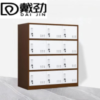 戴劲多门更衣柜带锁工具柜教室学生书包柜多格子收纳柜 咖白十二门