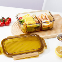 乐扣乐扣/家用品长方形二分格玻璃保鲜盒琥珀色1000mL