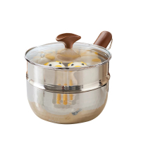 温仑山(Velosan)雪平锅锤纹不锈钢不粘小奶锅 煮面汤锅宝宝辅食锅 炉灶通用 雪平锅带盖带蒸笼 20cm