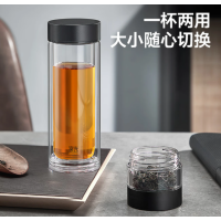 富光双层玻璃杯茶水分离泡茶杯子 高硼硅玻璃水杯商务便携男黑色300ml