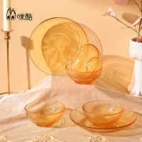 咪酷高硼硅餐具 耐热玻璃 琥珀色 家用可微波 碗具套装 6件套