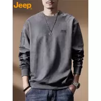 JEEP 圆领卫衣春秋季新款男装休闲长袖内搭T恤打底衫运动服 灰色 2XL