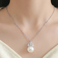 北京黄金 S925 银项链1.9g天然大珍珠锆石镶嵌项链优雅气质百搭银饰项链生日送礼礼物