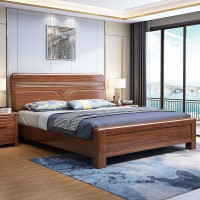 零树实木床新中式橡胶木1.5m*2m床+20cm椰棕床垫胡桃色含安装11套装