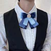 职业头花涤纶带蝴蝶结领结 六珍珠天蓝色