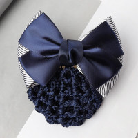 女员工作发夹头饰发饰盘发网 条纹二结蓝