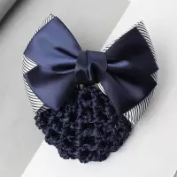 女员工作发夹头饰发饰盘发网 条纹二结蓝