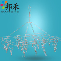 【苏宁易购超市】邦禾 多功能实心不锈钢防风衣架 阳台晾衣架 加粗多夹袜夹 晒衣架