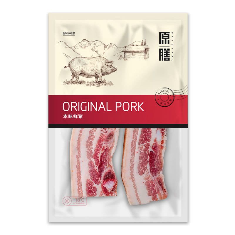 [苏宁生鲜]原膳丹麦皇冠天然谷饲五花肉(带皮带骨)400g图片