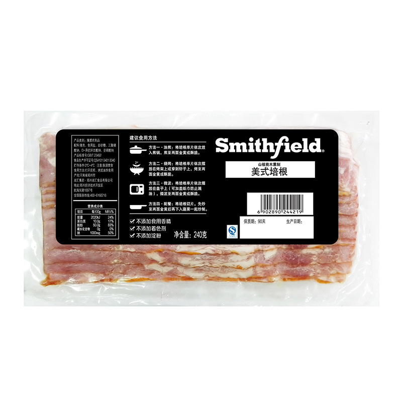 【苏宁生鲜】Smithfield美式培根(山核桃木熏制)240g 方便速食