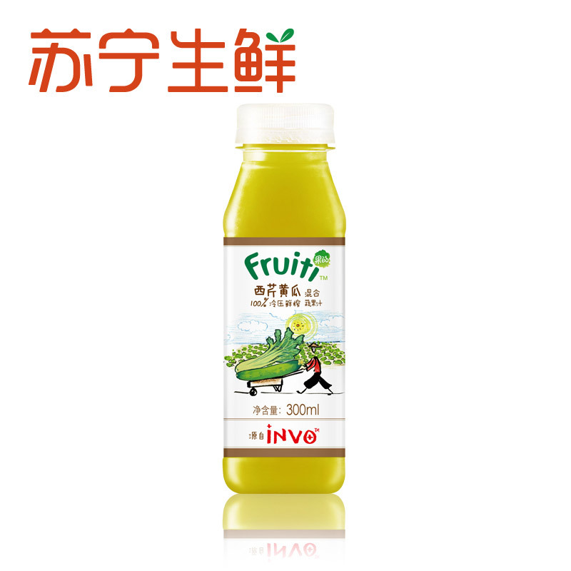 【苏宁生鲜】果的(Fruiti)100%冷压鲜榨西芹黄瓜混合蔬果汁300ml 冷饮 方便速食