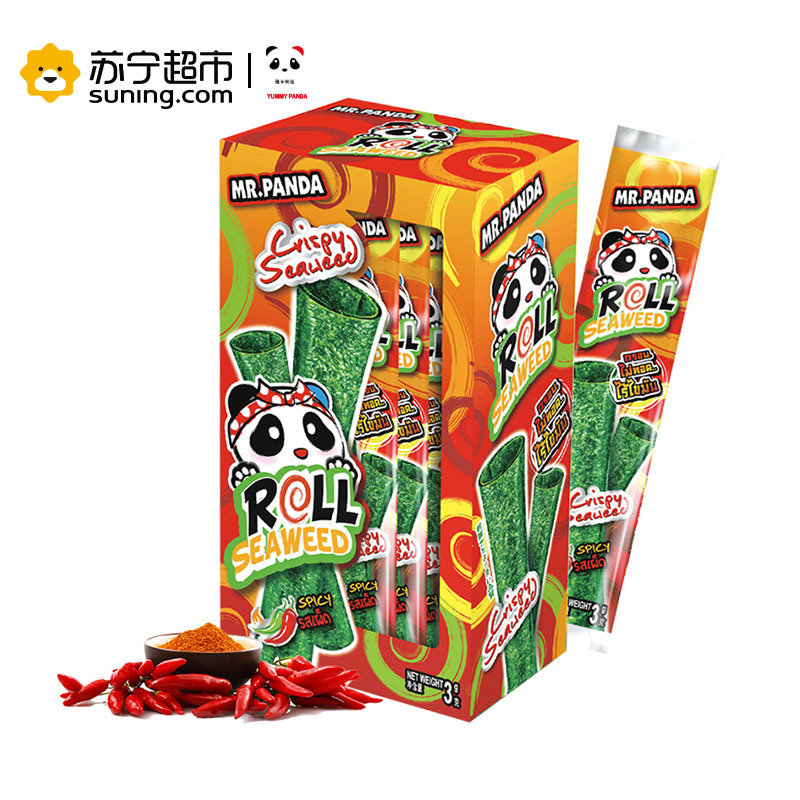 泰国进口熊猫先生海苔卷30g辣味膨化休闲零食紫菜卷