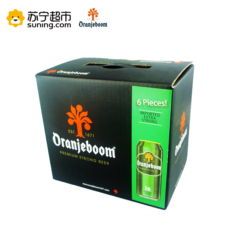 [苏宁配送]Oranjeboom橙色炸弹 德国进口12度强烈性啤酒6罐*500ml 礼盒装