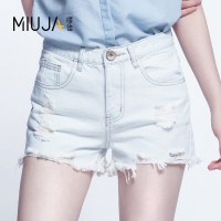 女款破洞磨边潮流牛仔短裤