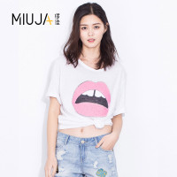 女款圆领嘴唇亮片短袖T恤