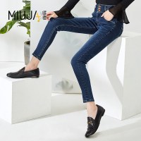 缪佳春新款高腰牛仔裤女弹力小脚裤韩版排扣修身显瘦铅笔裤子