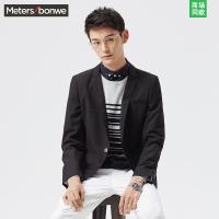美特斯邦威男西服春秋装新款男领底撞色修身西服236249