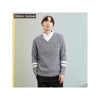 美特斯邦威毛衣男士冬装宽松肌理V领假两件毛衫商场款R7160611434